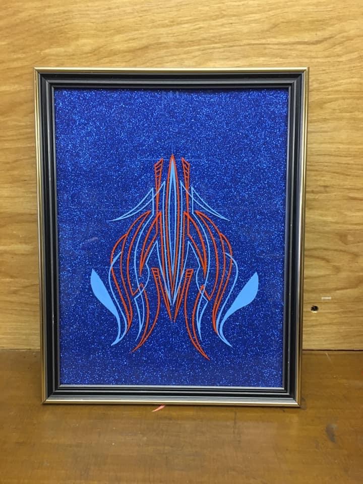 hand painted orange and blue pinstripes 